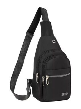 Black Nylon Sling Backpack Crossbody Bag | Multi-Compartment